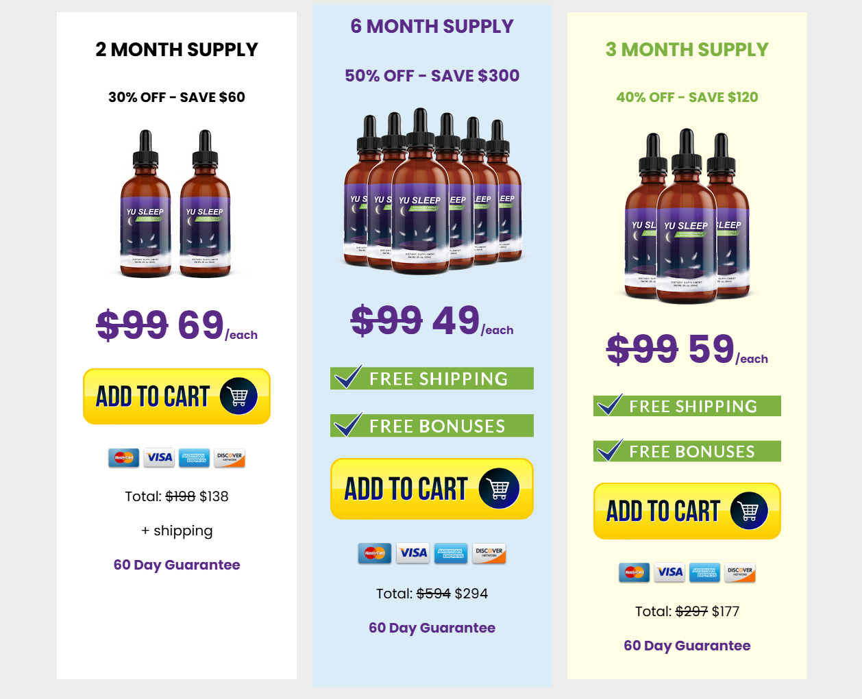 Yu Sleep pricing and package options